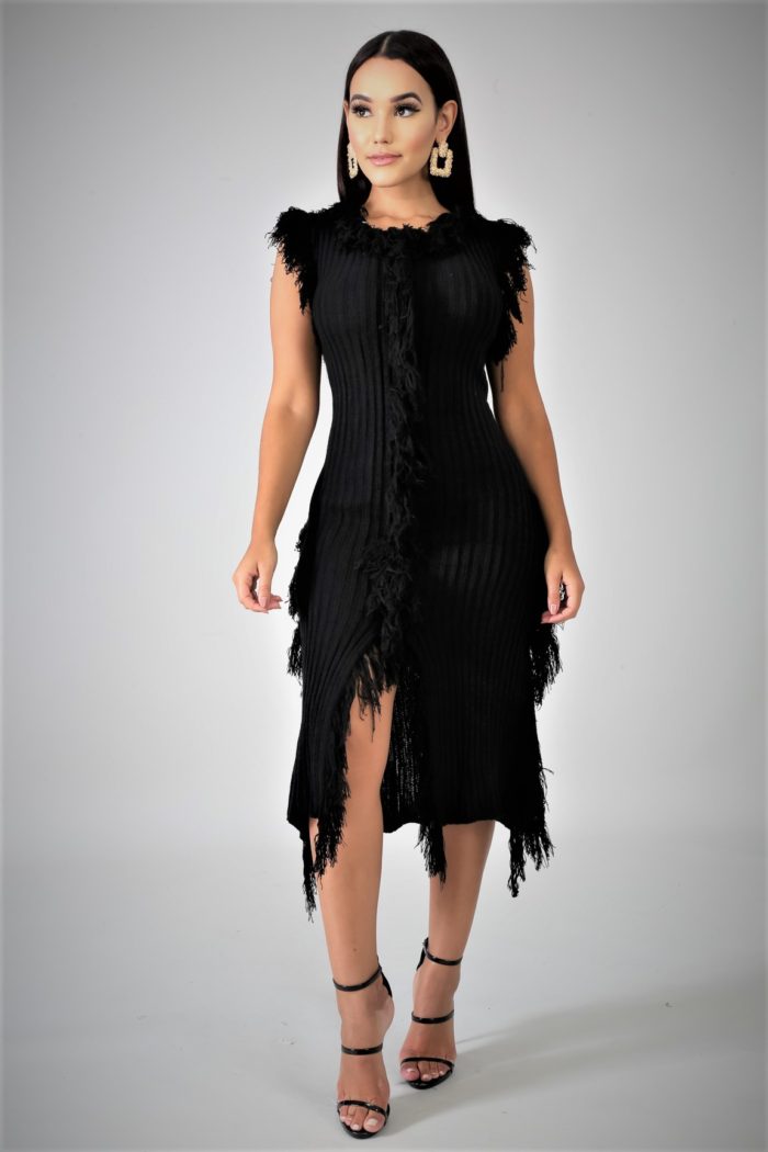 Black Knit Shreds Midi Dress – Critique’ Boutique