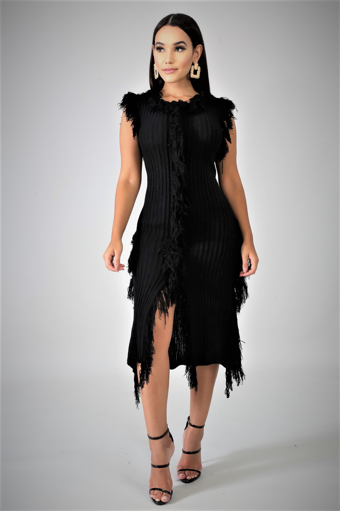 Black Knit Shreds Midi Dress › Critique' Boutique - Online Boutique ...