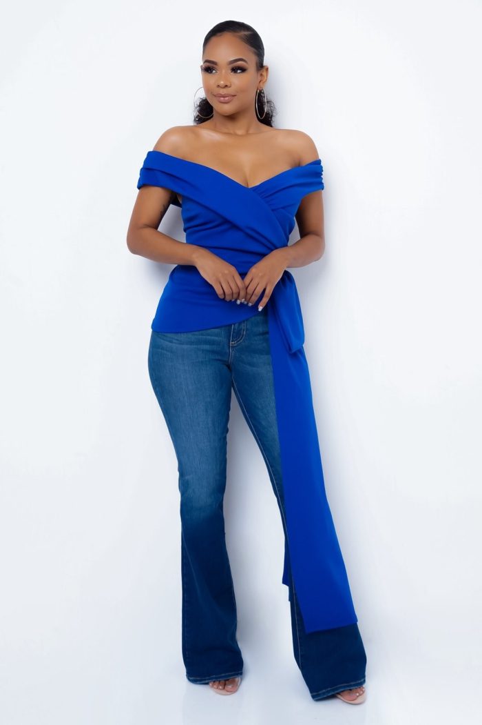 Off Shoulder Side Sash Royal Blue Sarah Top – Critique’ Boutique