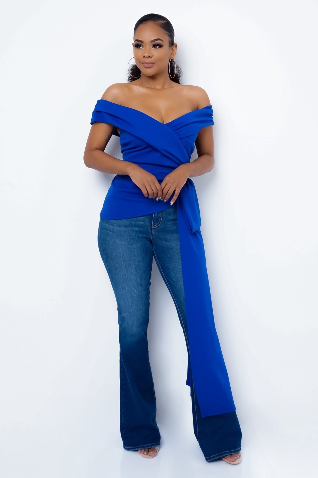 Off Shoulder Side Sash Royal Blue Top Critique' Boutique - Online Clothing, Women's Clothing