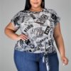 Short Sleeve Graphic Print Second Thoughts Top Grey