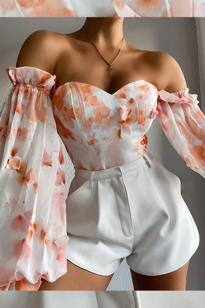 Floral Print Corset Style Anairo Bodysuit Orange – Critique’ Boutique