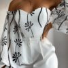 White Print Corset Style Elyse Bodysuit