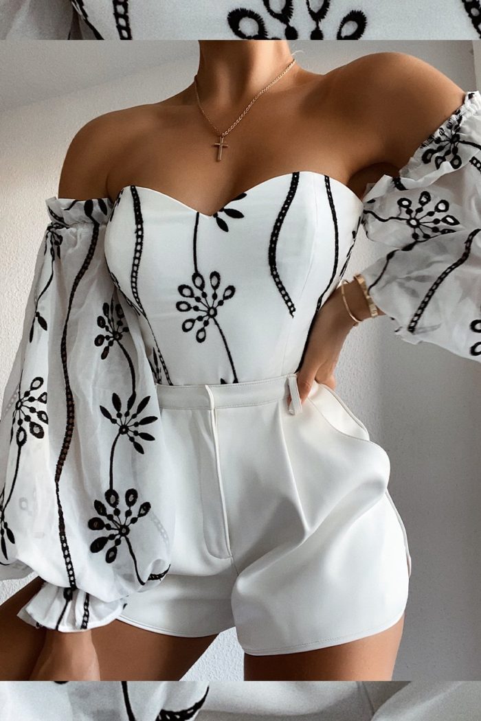 White Print Corset Style Elyse Bodysuit – Critique’ Boutique