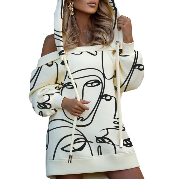 Vintage Style Graphic Print Off Shoulder Hooded Shirt Dress – Critique’ Boutique