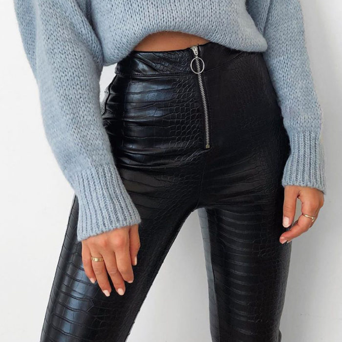 Black Faux Crocodile Leather Front Zip Pant – Critique Boutique