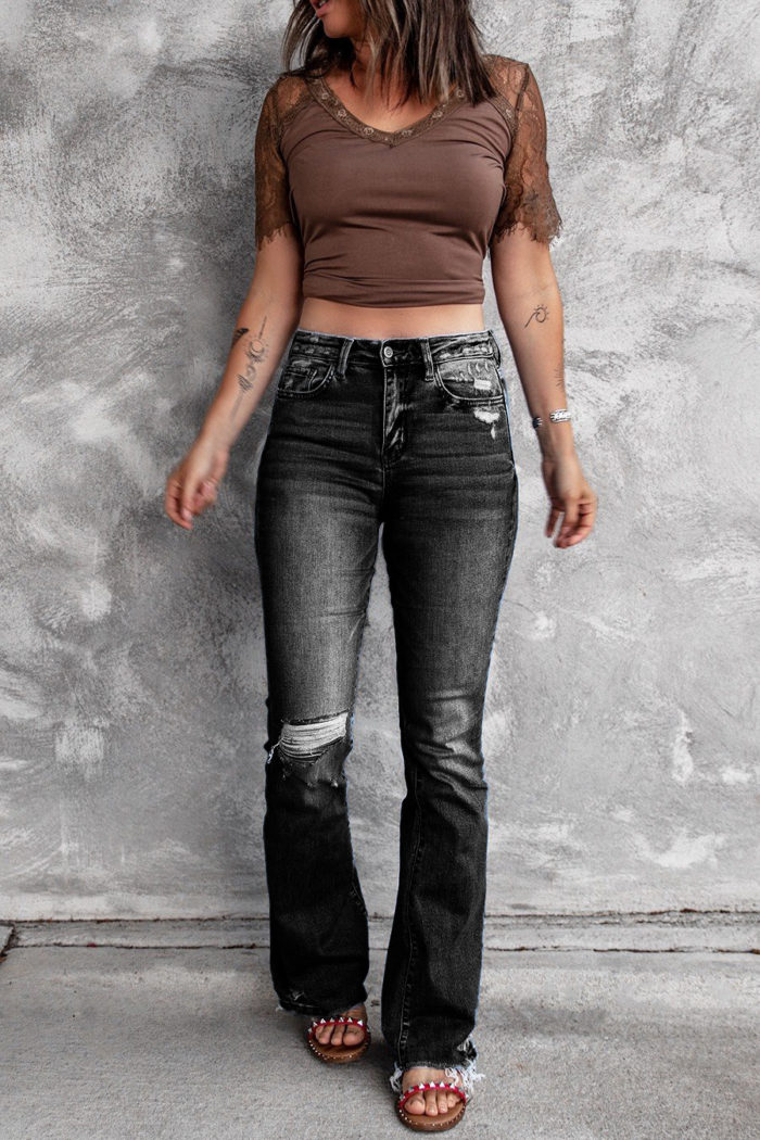 Women’s Ripped High Waist Vintage Stretch Bootcut Jeans – Critique Boutique